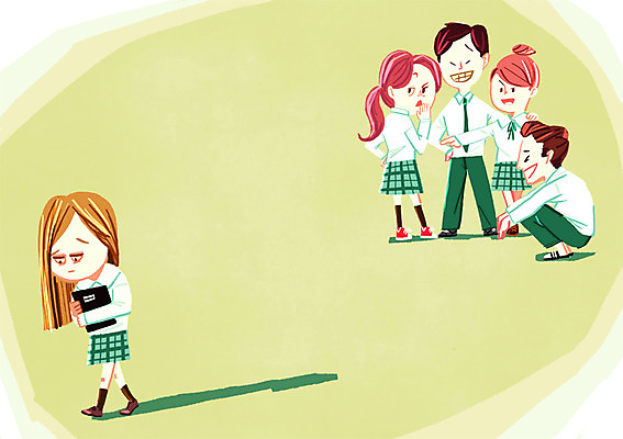 PSD 학생 여자 남자 교복 일러스트 청소년 여러명 비웃음 왕따 학교폭력 국내일러스트 옷 다수 표정 사람 폭력 파일형식