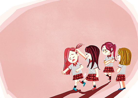 PSD 학생 여자 교복 일러스트 청소년 여러명 학대 학교폭력 국내일러스트 옷 다수 사람 폭력 사회이슈 파일형식