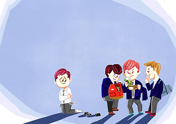 PSD 학생 남자 교복 가방 일러스트 청소년 여러명 지갑 불량배 학교폭력 뺏기 국내일러스트 잡화 옷 다수 모션 사람 폭력 파일형식