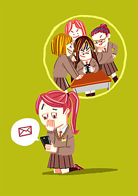 PSD 학생 여자 교복 일러스트 청소년 여러명 스마트폰 학대 문자메시지 왕따 학교폭력 국내일러스트 옷 다수 사람 핸드폰 스마트기기 폭력 메시지 사회이슈 파일형식