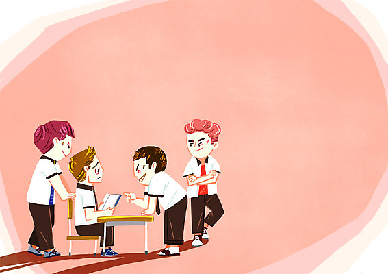 PSD 학생 남자 교복 의자 일러스트 청소년 여러명 학대 책상 학교폭력 국내일러스트 옷 가구 다수 사람 폭력 사회이슈 파일형식