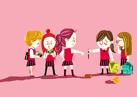 PSD 학생 여자 교복 돈 가방 일러스트 청소년 여러명 학대 학교폭력 뺏기 국내일러스트 잡화 옷 다수 모션 사람 폭력 재산 사회이슈 파일형식