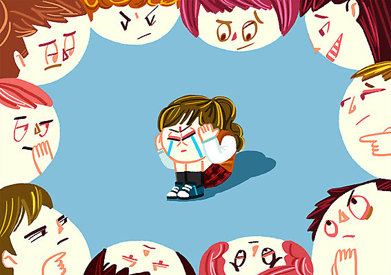 PSD 학생 여자 남자 교복 일러스트 청소년 여러명 울음 학대 왕따 학교폭력 국내일러스트 옷 다수 표정 사람 폭력 사회이슈 파일형식