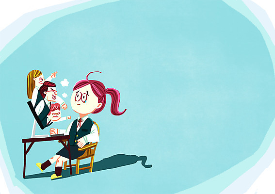 PSD 학생 여자 남자 교복 의자 일러스트 청소년 여러명 컴퓨터 학대 책상 학교폭력 국내일러스트 옷 가구 다수 사람 전자제품 폭력 사회이슈 파일형식