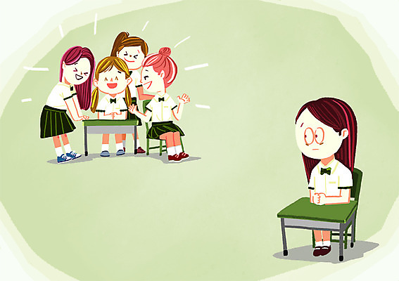 PSD 학생 여자 교복 의자 일러스트 청소년 여러명 책상 왕따 학교폭력 국내일러스트 옷 가구 다수 사람 폭력 파일형식