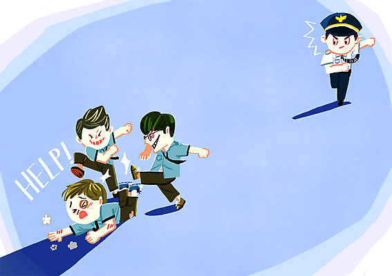 PSD 학생 남자 교복 일러스트 청소년 여러명 성인 경찰 경찰복 때리기 학교폭력 국내일러스트 직업 옷 다수 유니폼 모션 사람 폭력 파일형식