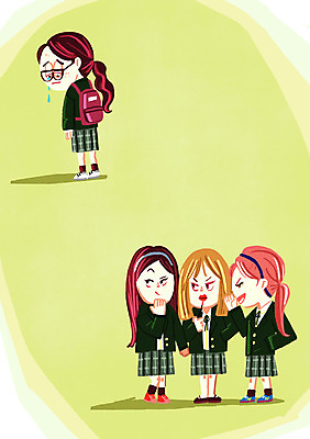 PSD 학생 여자 교복 일러스트 청소년 여러명 눈물 왕따 학교폭력 국내일러스트 옷 감정 다수 사람 폭력 파일형식