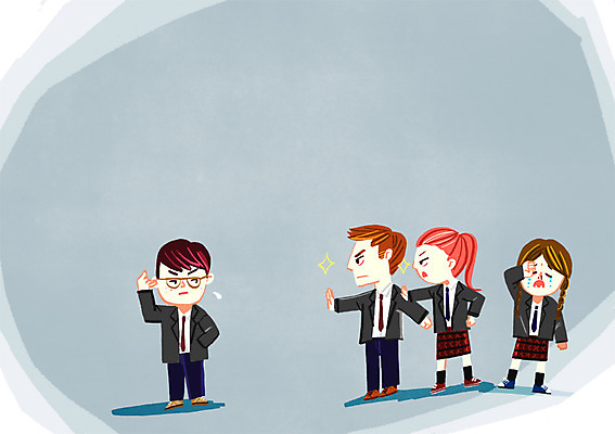 PSD 학생 여자 남자 교복 일러스트 청소년 여러명 도움 울음 학대 학교폭력 국내일러스트 옷 다수 컨셉 표정 사람 폭력 사회이슈 파일형식