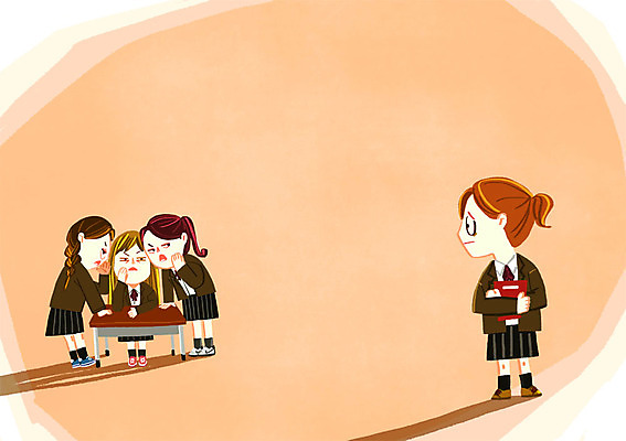 PSD 학생 여자 교복 일러스트 청소년 여러명 학대 책상 왕따 학교폭력 험담 국내일러스트 옷 가구 다수 사람 폭력 사회이슈 파일형식