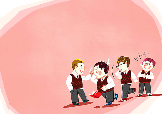 PSD 학생 남자 교복 일러스트 청소년 여러명 책 학대 때리기 학교폭력 국내일러스트 옷 다수 모션 사람 폭력 사회이슈 파일형식