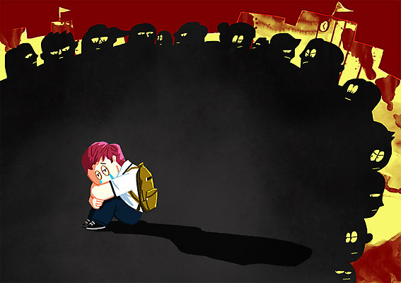 PSD 학생 여자 남자 교복 일러스트 학교 청소년 여러명 울음 학대 왕따 학교폭력 국내일러스트 옷 교육 다수 표정 사람 폭력 사회이슈 파일형식