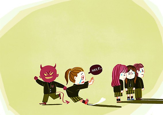 PSD 학생 여자 남자 교복 일러스트 청소년 여러명 도움 울음 악마 학대 외면 학교폭력 국내일러스트 옷 다수 컨셉 표정 사람 폭력 사회이슈 파일형식