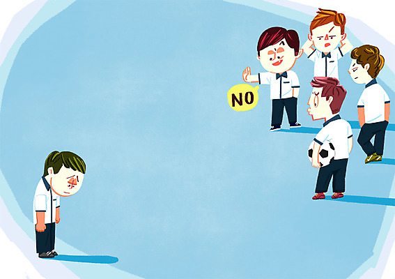 PSD 학생 남자 교복 일러스트 축구공 청소년 여러명 왕따 학교폭력 국내일러스트 옷 다수 공 축구용품 사람 폭력 파일형식