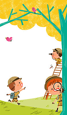 PSD 나무 여자 남자 어린이 일러스트 사다리 자연 돋보기 세명 망원경 관찰 체험학습 잠자리 탐험대 국내일러스트 식물 곤충 모션 사람 탐험 도구 체험 생태계 파일형식