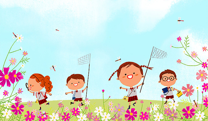 PSD 여자 남자 어린이 일러스트 자연 돋보기 여러명 가을 체험학습 잠자리 코스모스 채집망 국내일러스트 계절 꽃 다수 곤충 사람 체험 생태계 파일형식