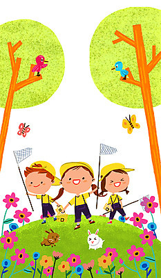 PSD 나무 여자 남자 꽃 어린이 나비 일러스트 자연 조류 초원 세명 토끼 체험학습 채집망 국내일러스트 식물 동물 곤충 포유류 사람 반려동물 체험 생태계 파일형식