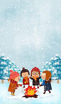 PSD 나무 여자 남자 어린이 겨울 일러스트 자연 여러명 눈 체험학습 모닥불 국내일러스트 자연요소 식물 계절 다수 불 날씨 사람 체험 생태계 파일형식