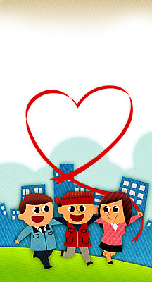 PSD 여자 남자 리본 일러스트 어깨동무 노동자 성인 세명 하트 근로자의날 국내일러스트 모양 직업 기념일 포즈 사람 파일형식