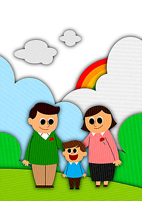 PSD 구름 여자 남자 어린이 무지개 일러스트 가족 성인 세명 어버이날 카네이션 국내일러스트 자연요소 기념일 꽃 관계 사람 파일형식