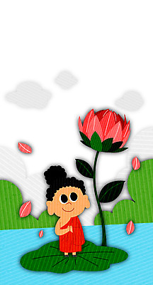 PSD 남자 어린이 일러스트 연꽃 한명 부처님오신날 연못 연잎 부처 국내일러스트 1 기념일 꽃 잎 불교 사람 파일형식