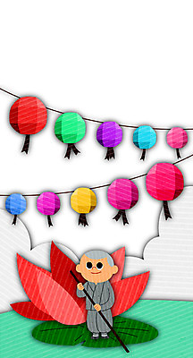 PSD 남자 어린이 일러스트 연꽃 한명 부처님오신날 연잎 노 동자승 연등 국내일러스트 1 기념일 꽃 잎 사람 등불 승려 불교용품 선박 파일형식