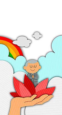 PSD 구름 남자 무지개 일러스트 연꽃 성인 부처님오신날 기도 승려 국내일러스트 자연요소 기념일 꽃 사람 성직자 파일형식