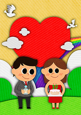 PSD 구름 여자 남자 무지개 일러스트 성인 두명 케이크 비둘기 성년의날 하트모형 국내일러스트 자연요소 기념일 조류 디저트 사람 모형 파일형식