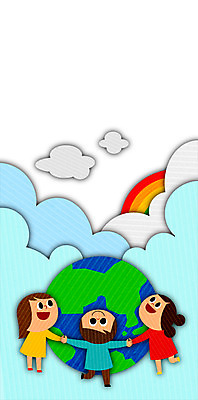 PSD 구름 여자 남자 지구 어린이 무지개 일러스트 세명 손잡기 어린이날 국내일러스트 자연요소 기념일 모션 사람 파일형식