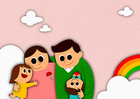 PSD 구름 여자 남자 어린이 무지개 일러스트 가족 여러명 성인 어버이날 카네이션 국내일러스트 자연요소 기념일 꽃 다수 관계 사람 파일형식