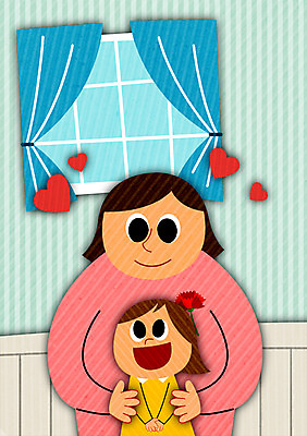 PSD 여자 어린이 일러스트 창문 안기 성인 두명 하트 어버이날 카네이션 국내일러스트 모양 기념일 꽃 모션 사람 파일형식