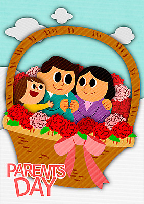 PSD 여자 남자 어린이 일러스트 성인 세명 바구니 어버이날 카네이션 국내일러스트 기념일 꽃 사람 파일형식