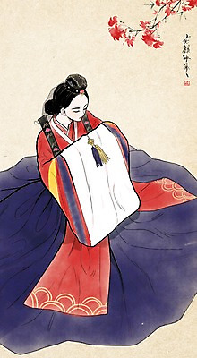 PSD 전통 여자 결혼 일러스트 한명 성인 전통의상 한복 먹 한지 전통혼례 한국화 미인도 활옷 국내일러스트 1 한국전통 종이 서예 사람 이벤트 동양화 전통의례 혼례복 파일형식