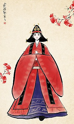 PSD 전통 여자 일러스트 한명 성인 전통의상 한복 먹 한지 한국화 여왕 궁중 궁중의례 궁중의상 궁중혼례 미인도 국내일러스트 1 한국전통 종이 서예 사람 동양화 전통혼례 파일형식