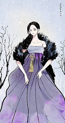 PSD 나무 여자 겨울 일러스트 한명 성인 전통의상 한복 먹 한지 노리개 한국화 미인도 국내일러스트 식물 1 한국전통 전통 계절 종이 서예 전통소품 사람 동양화 파일형식