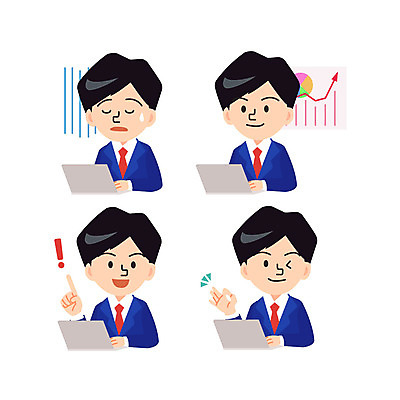 캐릭터 남자 일러스트 비즈니스 그래프 정장 여러명 상반신 성인 노트북 비즈니스맨 느낌표 OK 일러캐릭터 AI파일 기호 옷 다수 사람 손짓 전자제품 직장인 파일형식 벡터