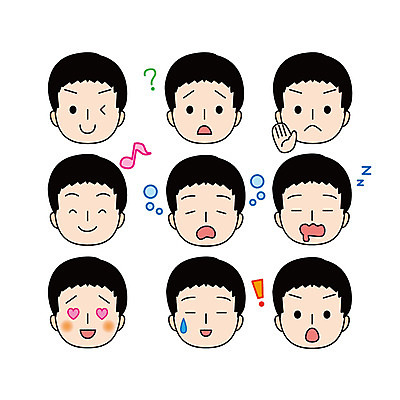 캐릭터 남자 얼굴 음표 일러스트 비즈니스 표정 사랑 윙크 여러명 성인 물음표 느낌표 졸음 일러캐릭터 AI파일 기호 감정 음악 다수 사람 신체부위 파일형식 벡터 문자 문화예술