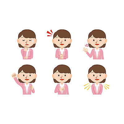 캐릭터 여자 일러스트 비즈니스 여러명 상반신 성인 파이팅 비즈니스우먼 OK 고민 일러캐릭터 AI파일 감정 다수 모션 사람 손짓 직장인 파일형식 벡터