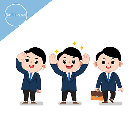 캐릭터 남자 서류가방 일러스트 비즈니스 정장 성인 세명 손들기 비즈니스맨 일러캐릭터 AI파일 옷 가방 모션 사람 직장인 파일형식 벡터