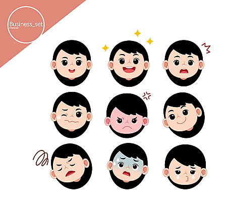 캐릭터 여자 얼굴 일러스트 비즈니스 표정 웃음 여러명 성인 놀람 분노 비즈니스우먼 눈물 곤란 일러캐릭터 AI파일 감정 다수 사람 신체부위 직장인 파일형식 벡터