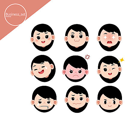 캐릭터 여자 얼굴 일러스트 비즈니스 표정 윙크 웃음 여러명 성인 분노 비즈니스우먼 일러캐릭터 AI파일 감정 다수 사람 신체부위 직장인 파일형식 벡터