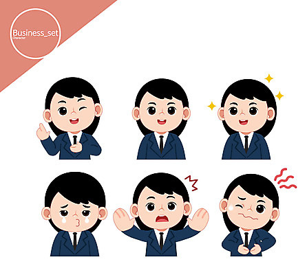 캐릭터 여자 일러스트 비즈니스 윙크 여러명 상반신 성인 비즈니스우먼 눈물 당황 복통 웃는입 일러캐릭터 AI파일 감정 다수 표정 미소 사람 직장인 입 질병 파일형식 벡터
