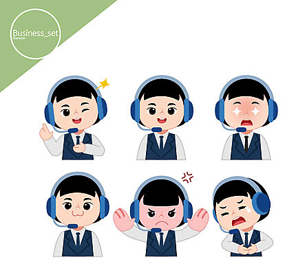 캐릭터 여자 일러스트 비즈니스 윙크 웃음 여러명 상반신 성인 헤드셋 분노 비즈니스우먼 상담원 텔레마케팅 복통 일러캐릭터 AI파일 감정 음향기기 다수 표정 사람 헤드폰 직장인 사무원 질병 서비스업 파일형식 벡터
