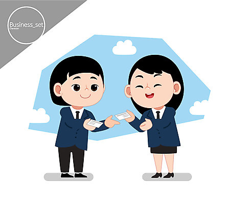 캐릭터 여자 남자 일러스트 비즈니스 명함 성인 두명 거래 비즈니스맨 비즈니스우먼 일러캐릭터 AI파일 사람 직장인 파일형식 벡터