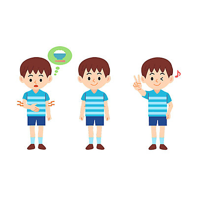전신 캐릭터 남자 어린이 일러스트 젓가락 밥 세명 배고픔 브이 일러캐릭터 AI파일 음식 수저 사람 손짓 파일형식 벡터
