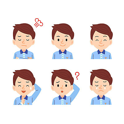 캐릭터 남자 일러스트 표정 웃음 여러명 상반신 성인 분노 물음표 눈물 호기심 곤란 일러캐릭터 AI파일 기호 감정 다수 컨셉 사람 파일형식 벡터