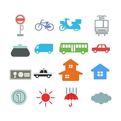 구름 지폐 일러스트 우산 자동차 버스 주택 사람없음 세트 태양 자전거 트럭 오토바이 전철 오브젝트 동전지갑 경찰차 국내일러스트 AI파일 자연요소 육상교통 돈 대중교통 건물 바이크 지갑 파일형식 벡터