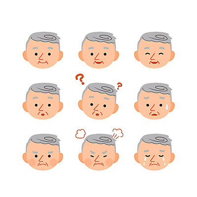 캐릭터 할아버지 노년 남자 얼굴 일러스트 가족 표정 웃음 여러명 분노 물음표 눈물 고민 일러캐릭터 AI파일 기호 감정 다수 관계 사람 성인 신체부위 파일형식 벡터