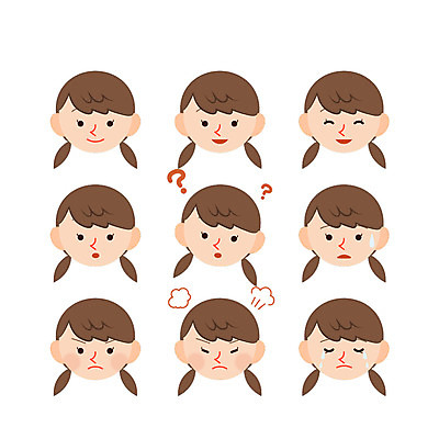 캐릭터 여자 얼굴 어린이 일러스트 표정 웃음 여러명 분노 눈물 고민 일러캐릭터 AI파일 감정 다수 사람 신체부위 파일형식 벡터