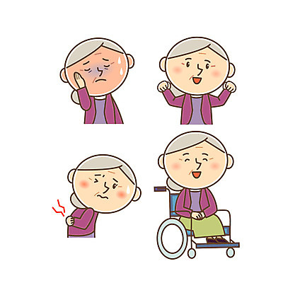 캐릭터 여자 노년 할머니 일러스트 여러명 고통 휠체어 두통 일러캐릭터 AI파일 감정 다수 사람 성인 질병 파일형식 벡터