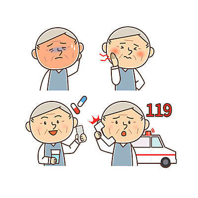 캐릭터 할아버지 노년 남자 일러스트 여러명 알약 고통 구급차 일러캐릭터 AI파일 감정 다수 자동차 사람 성인 약 파일형식 벡터